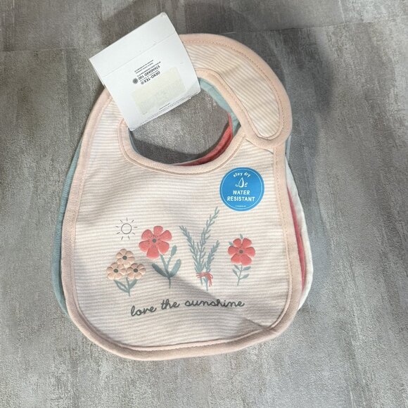 NWT Carter's Girl's Baby Floral/Dot Bibs 4 Pack Water Resistant - Picture 1 of 6